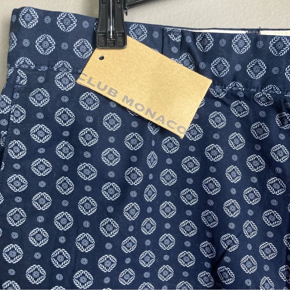 Club Monaco shorts men 33 NWT patterned trouser 10" chino blue pattern Baxter - Picture 2 of 12